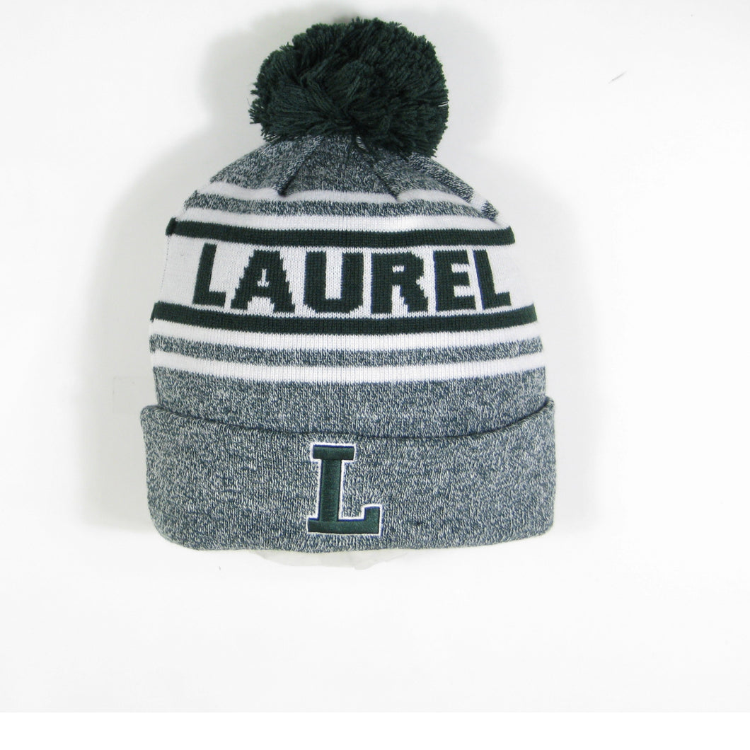 Laurel Hat with Pom League F'22 Dark green marled/White